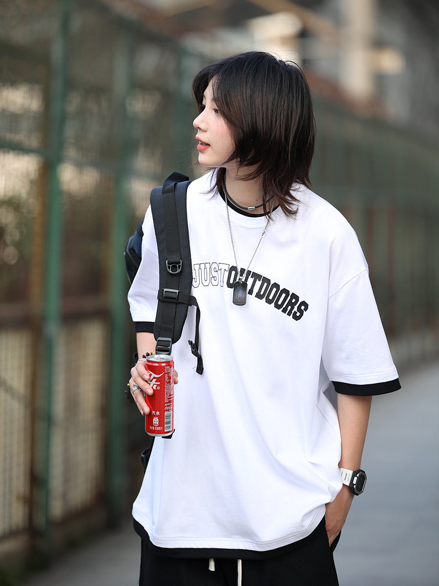 Wine red simple short-sleeved T-shirt