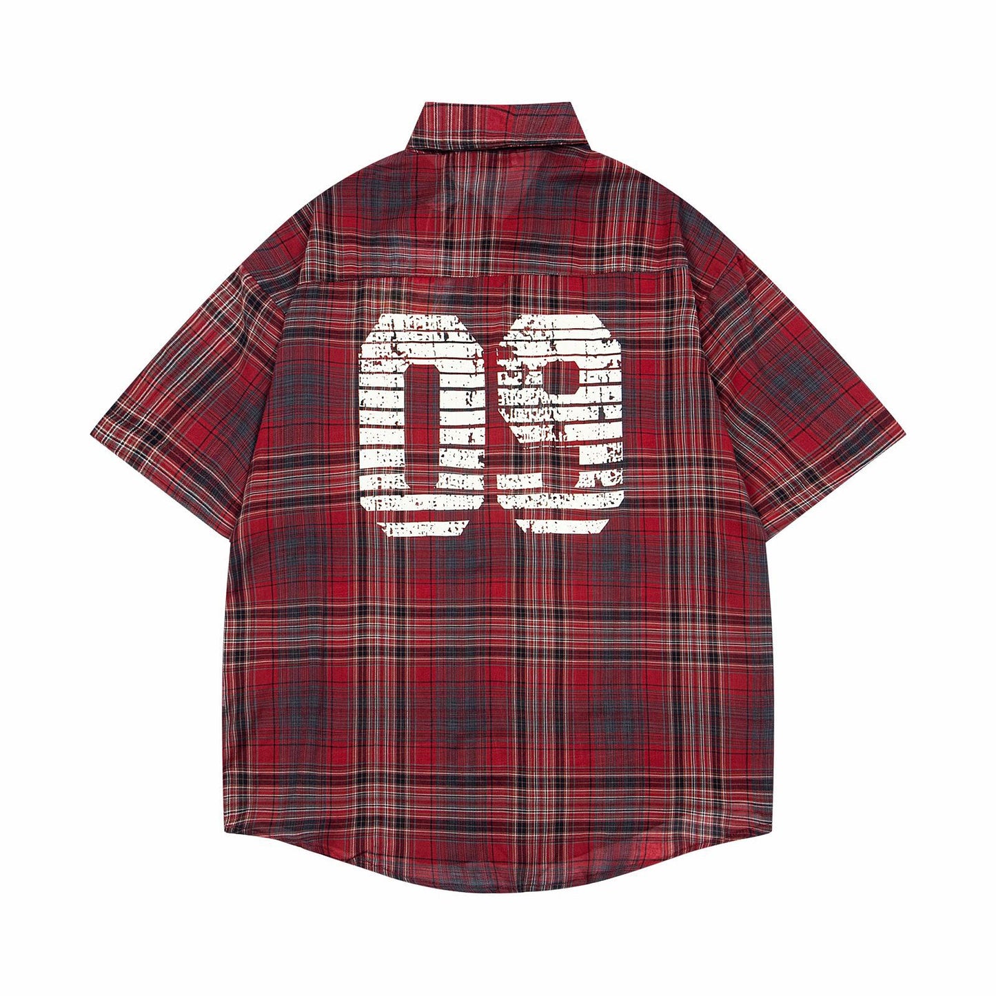Plaid short-sleeved shirt