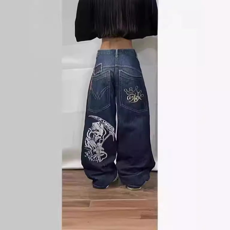 Y2k Gradient Loose Straight Denim Jeans for Men and Women