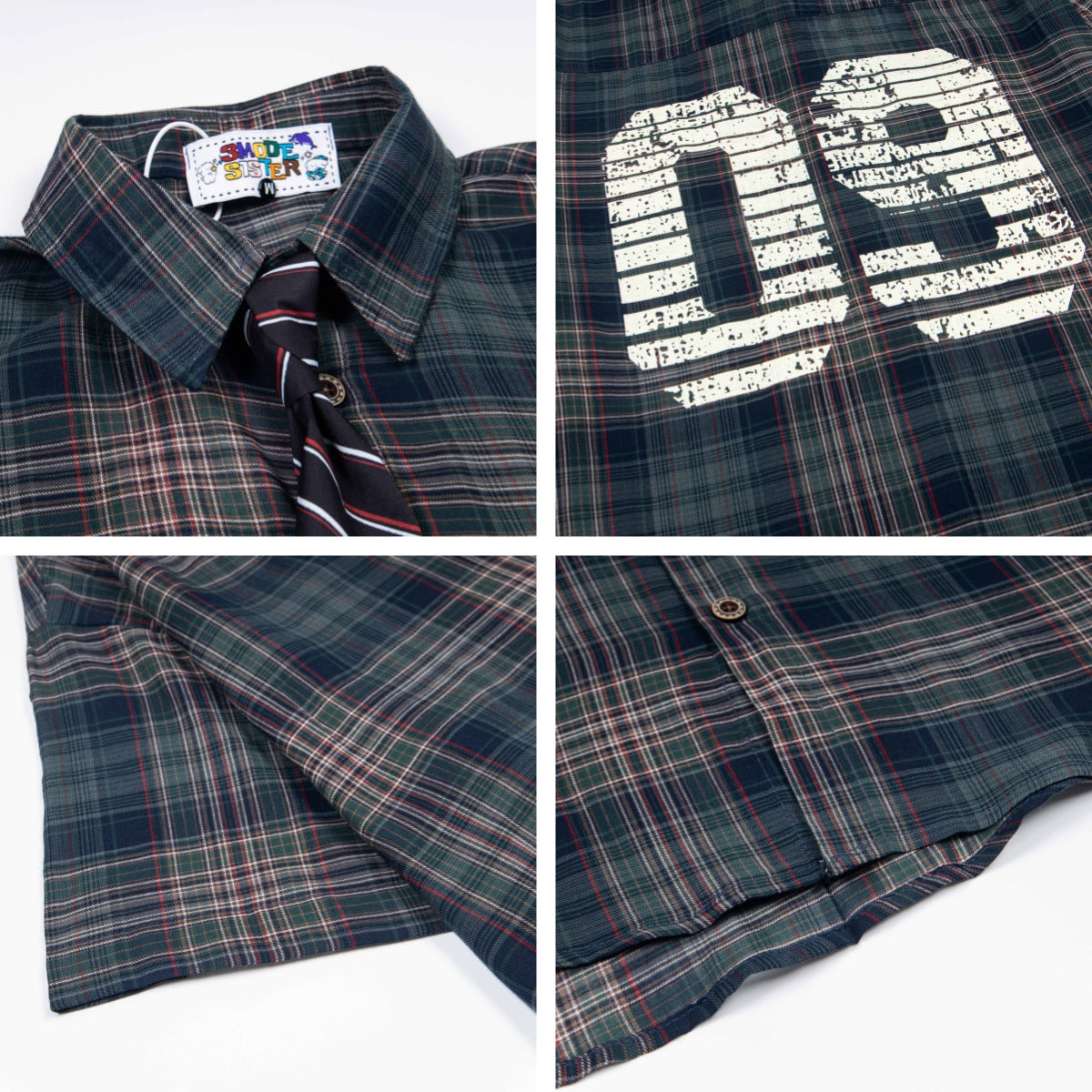 Plaid short-sleeved shirt