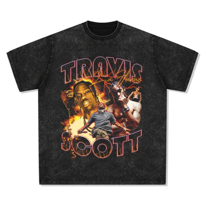 Printed washed short-sleeved T-shirt