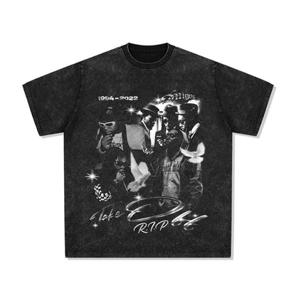 Printed washed short-sleeved T-shirt