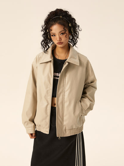 Women's Brown PU Motorcycle Leather Jacket Spring Outwear