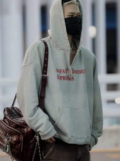 ERD Slogan Washed Cotton Hoodie for Men