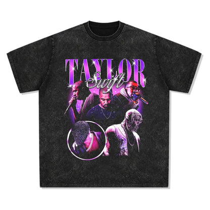 Printed washed short-sleeved T-shirt