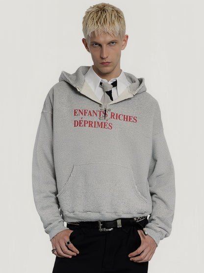 ERD Slogan Washed Cotton Hoodie for Men