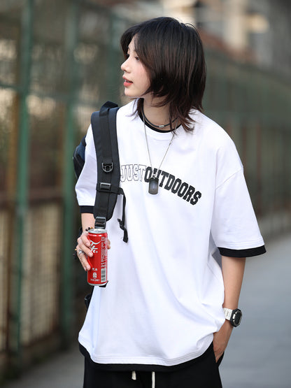 Wine red simple short-sleeved T-shirt