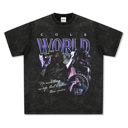 Printed washed short-sleeved T-shirt