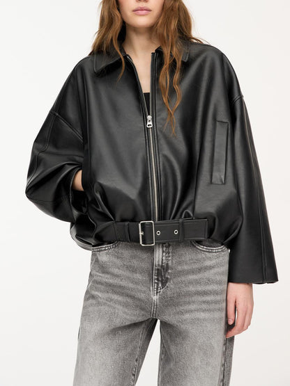 Faux Leather Bomber Jacket