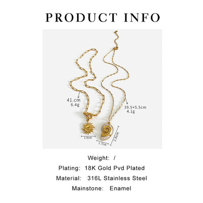 Vintage Titanium Steel Sunflower Conch Necklace