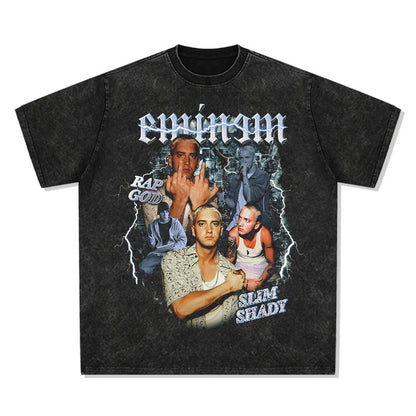 Printed washed short-sleeved T-shirt