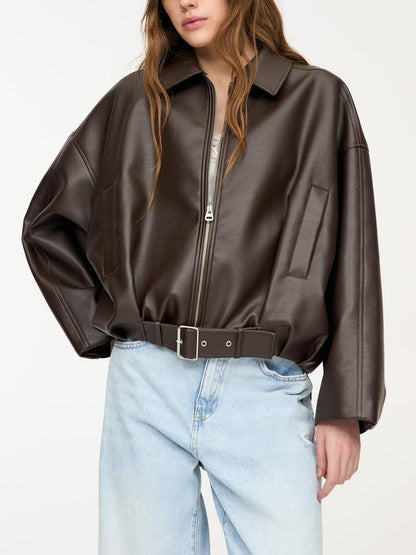 Faux Leather Bomber Jacket