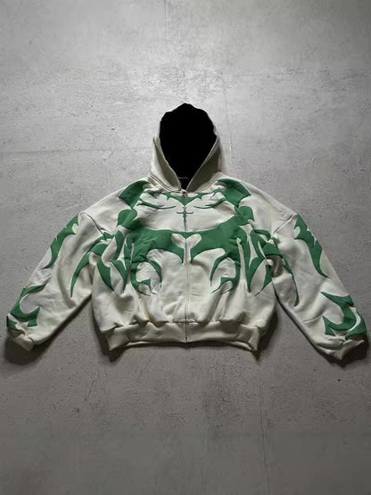Y2K Gothic Printed Zipper Hooded Sweatshirt