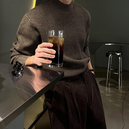 Half-turtleneck Knitted Sweater Winter Casual Pullover