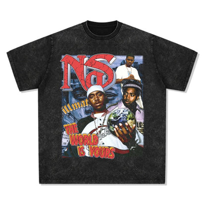 Printed washed short-sleeved T-shirt