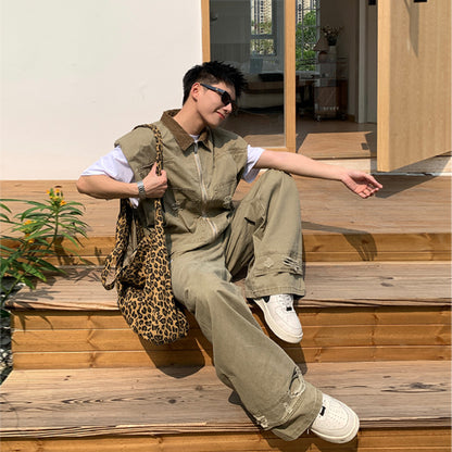 Retro denim jacket men's suit