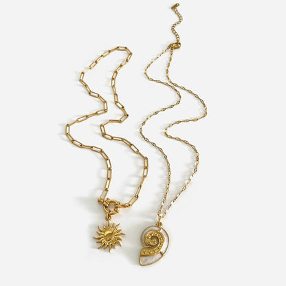 Vintage Titanium Steel Sunflower Conch Necklace