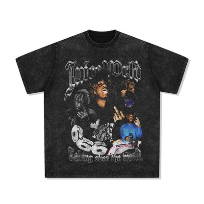 Printed washed short-sleeved T-shirt