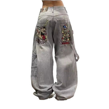 Y2k Gradient Loose Straight Denim Jeans for Men and Women