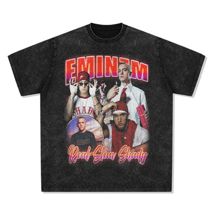 Printed washed short-sleeved T-shirt