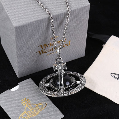 Stereo Saturn Necklace with Natural Stone Pendant