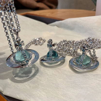 Stereo Planet Alloy Necklace with Rhinestone