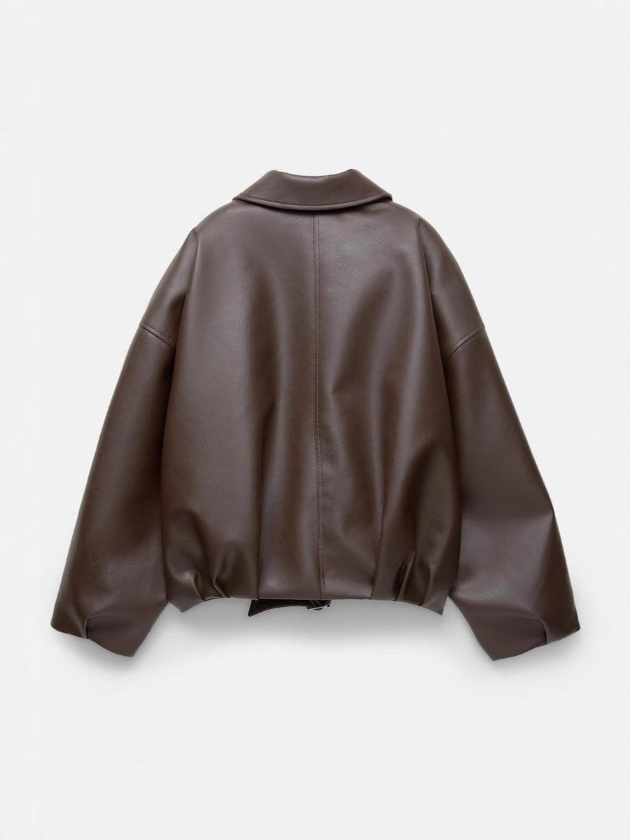 Faux Leather Bomber Jacket