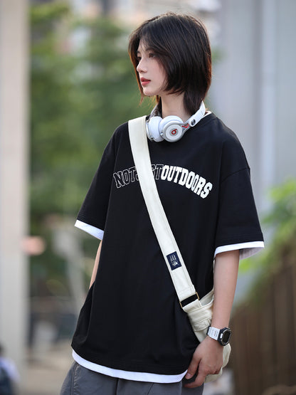 Wine red simple short-sleeved T-shirt