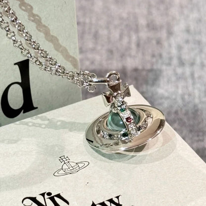 Stereo Planet Alloy Necklace with Rhinestone