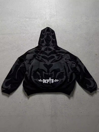 Y2K Gothic Printed Zipper Hooded Sweatshirt