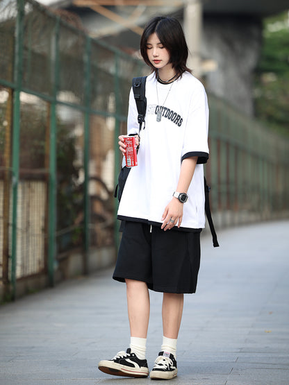 Wine red simple short-sleeved T-shirt