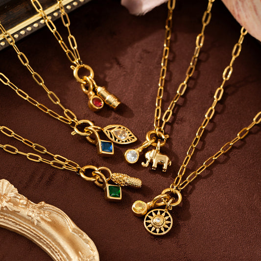 Stainless Steel Zircon Feather Pendant Necklace