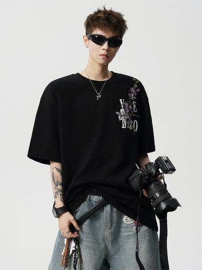 Floral Embroidered Cotton Men's T-Shirt