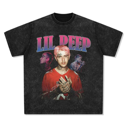 Printed washed short-sleeved T-shirt