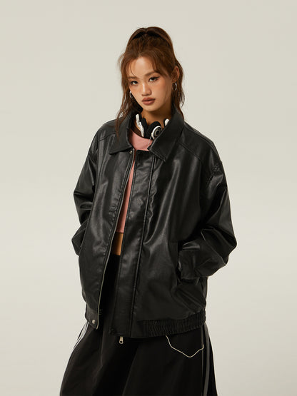 Women's Brown PU Motorcycle Leather Jacket Spring Outwear