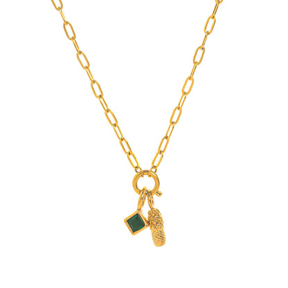 Stainless Steel Zircon Feather Pendant Necklace