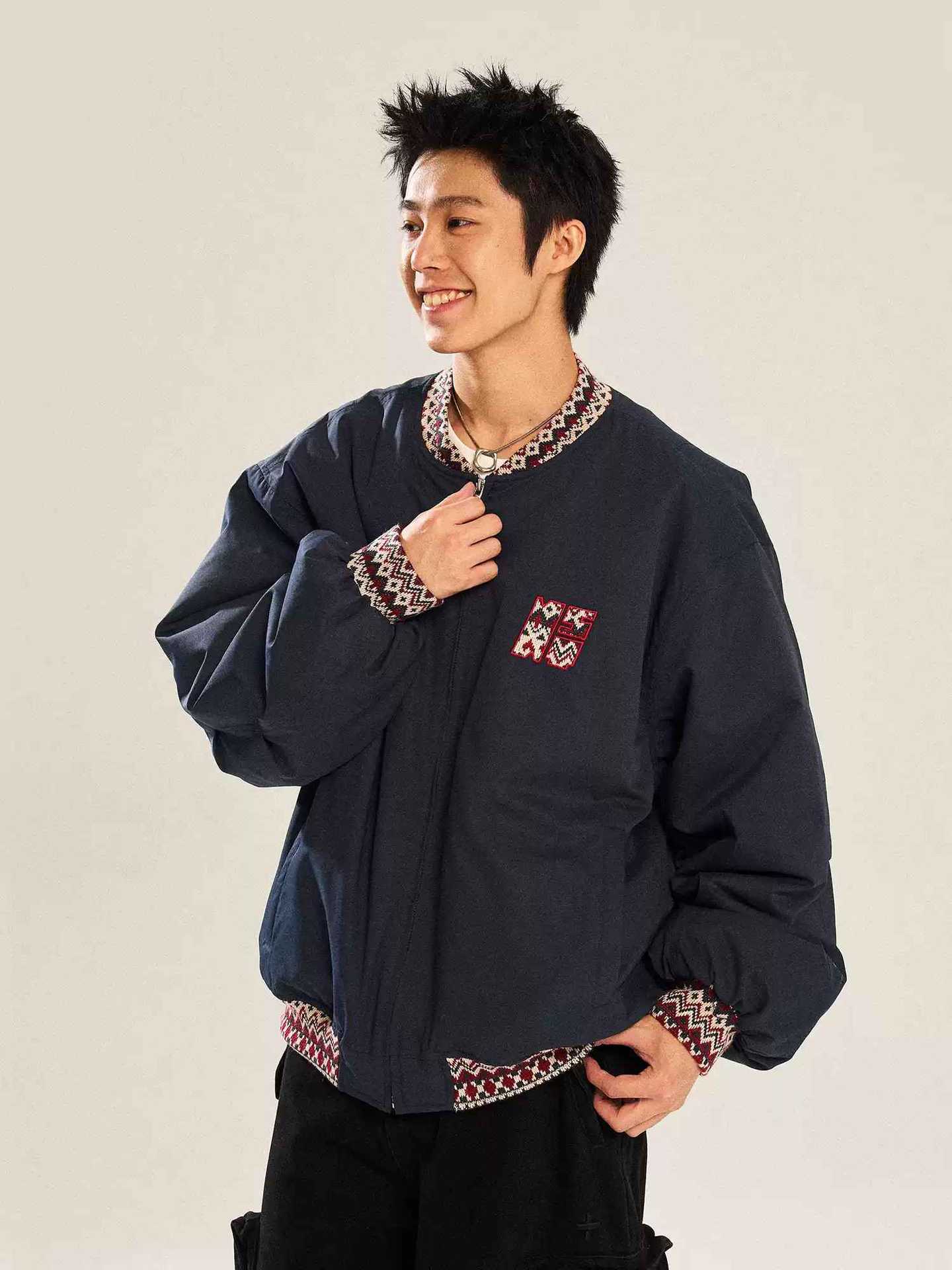 Jacquard Baseball Stitch Loose Jacket