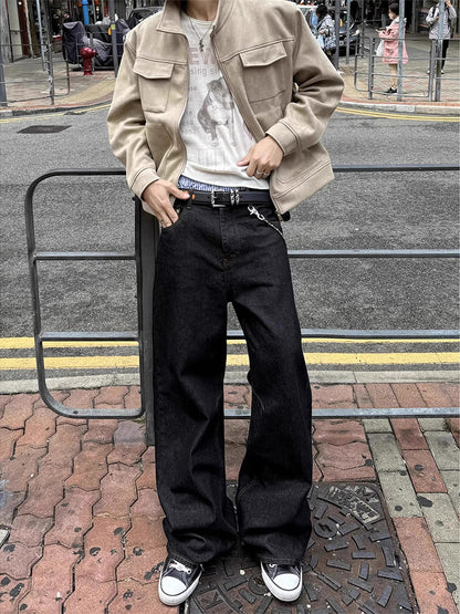 Retro Washed Cotton Jeans Baggy Trousers