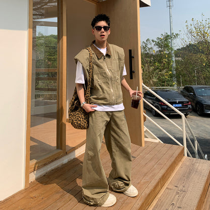 Retro denim jacket men's suit