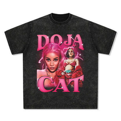 Printed washed short-sleeved T-shirt