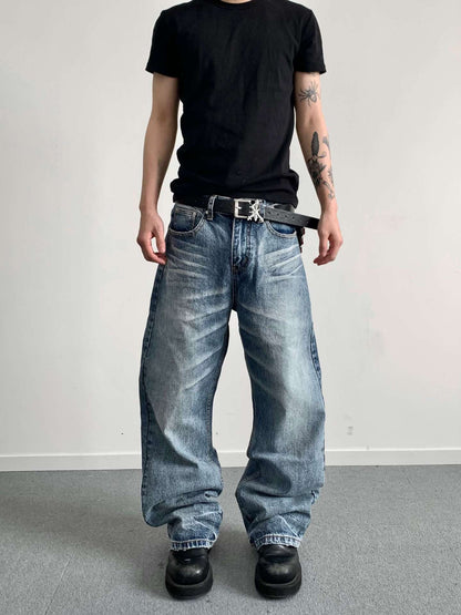 Men's Washed Straight Leg High Waist Jeans