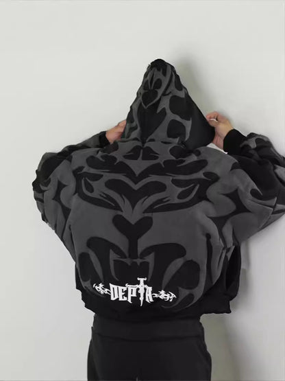 Y2K Gothic Printed Zipper Hooded Sweatshirt