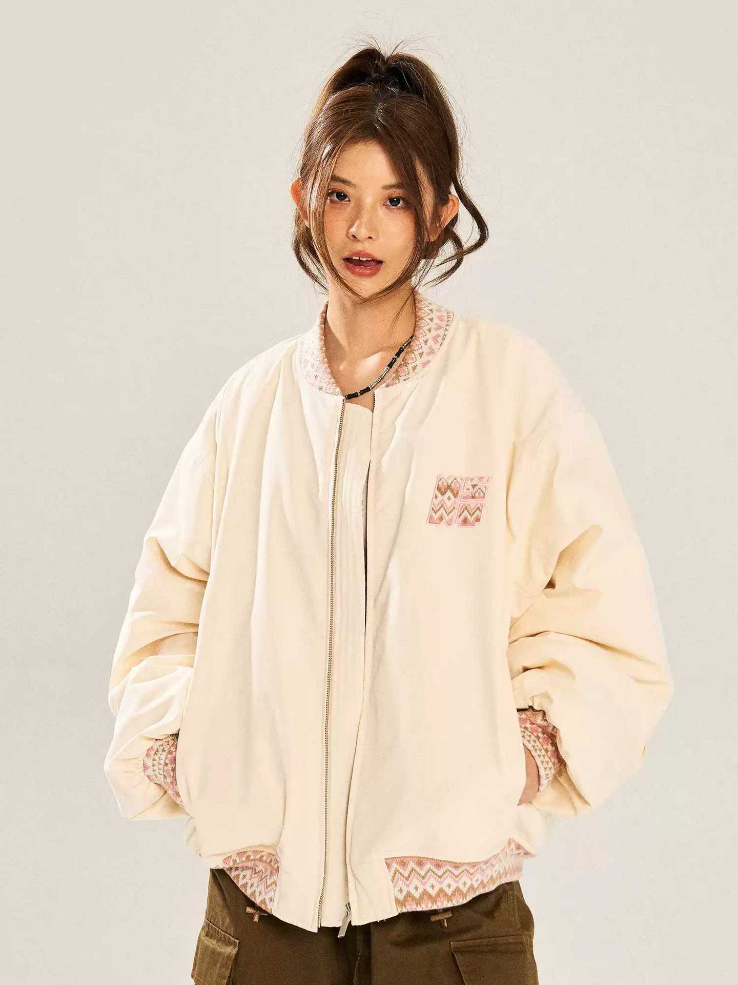 Jacquard Baseball Stitch Loose Jacket
